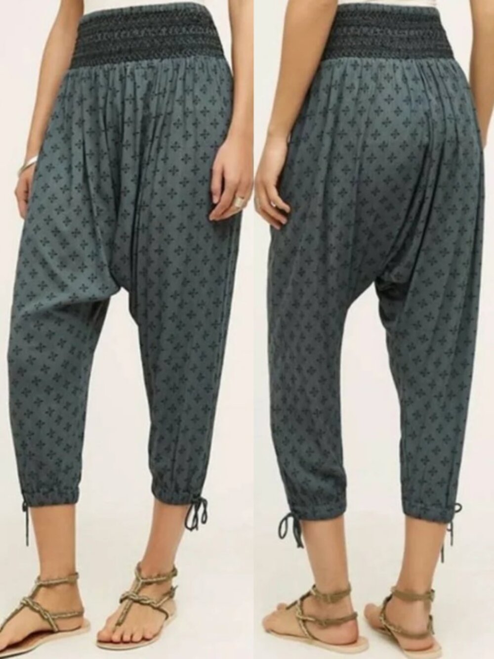 Hei Hei Gray Tribal Crinkle Cropped Harem Pants